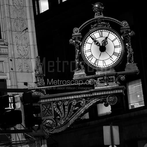 Matte Black MDF Framed Black and White Pittsburgh Photograph: The Kauffmans Clock in a Square Matte Black MDF Frame