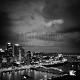 Pittsburgh Skyline Along Monongahela River Black and White Square Pittsburgh Skyline Along Monongahela River black and white