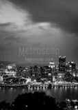 Rainfall Over Pittsburgh Skyline Black and White Vertical Rainfall Over Pittsburgh Skyline black and white