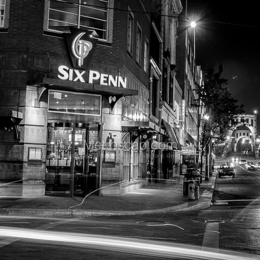 Matte Black MDF Framed Black and White Pittsburgh Photograph: Six Penn at the Corner of Sixth and Penn Avenue in a Square Matte Black MDF Frame