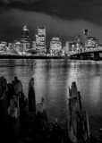Portland Skyline Willamette River Black and White Vertical Portland Skyline Willamette River black and white