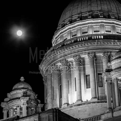 Matte Black MDF Framed Black and White Providence Photograph: The Rhode Island State Capitol Building in a Square Matte Black MDF Frame