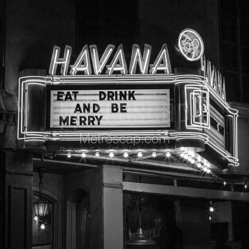 Matte Black MDF Framed Black and White Richmond Photograph: The Havana 59 Sign in a Square Matte Black MDF Frame