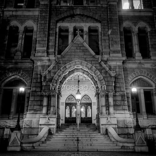 Matte Black MDF Framed Black and White Richmond Photograph: The Old Richmond City Hall Building in a Square Matte Black MDF Frame