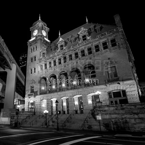 Matte Black MDF Framed Black and White Richmond Photograph: The Amtrak Richmond Main Street Station in a Square Matte Black MDF Frame
