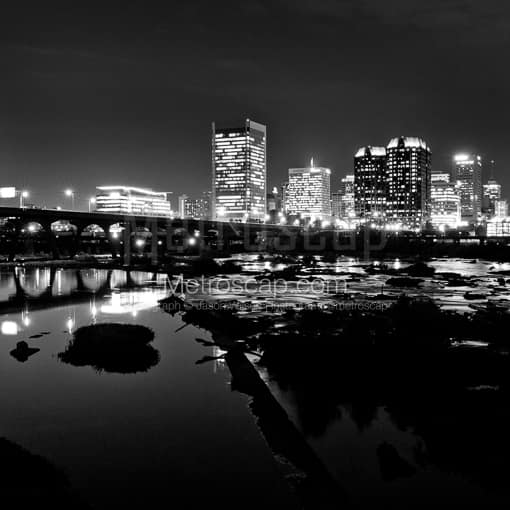 Matte Black MDF Framed Black and White Richmond Photograph: The Richmond Skyline in a Square Matte Black MDF Frame