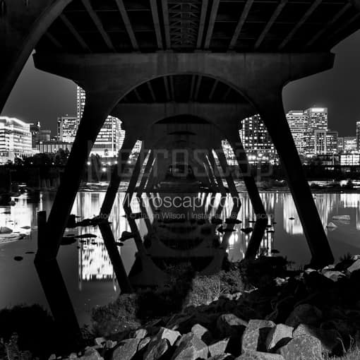 Matte Black MDF Framed Black and White Richmond Photograph: The Manchester Bridge in a Square Matte Black MDF Frame