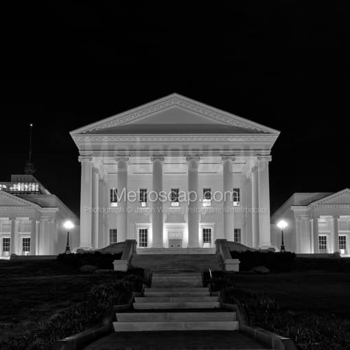 Matte Black MDF Framed Black and White Richmond Photograph: The Virginia Statehouse in a Square Matte Black MDF Frame