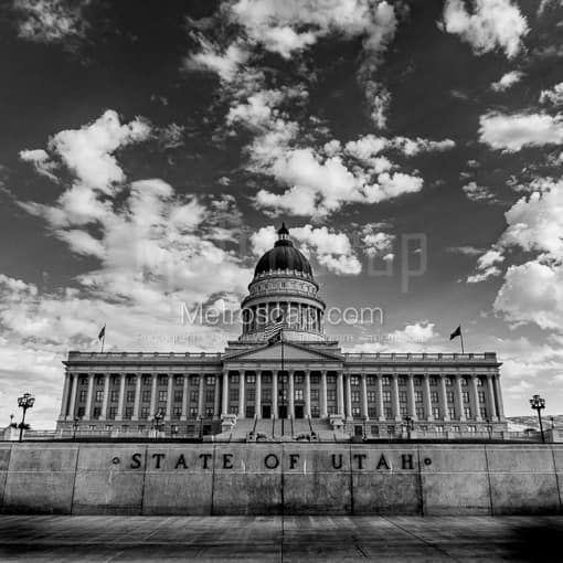 Matte Black MDF Framed Black and White Salt Lake City Photograph: The Utah State Capitol Building in a Square Matte Black MDF Frame
