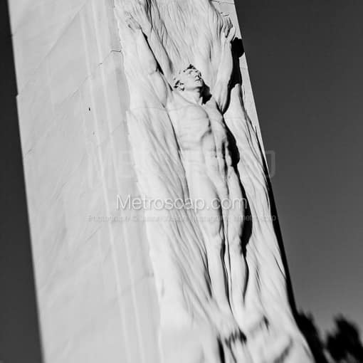 Matte Black MDF Framed Black and White San Antonio Photograph: The Angel on the Alamo Cenotaph in a Square Matte Black MDF Frame