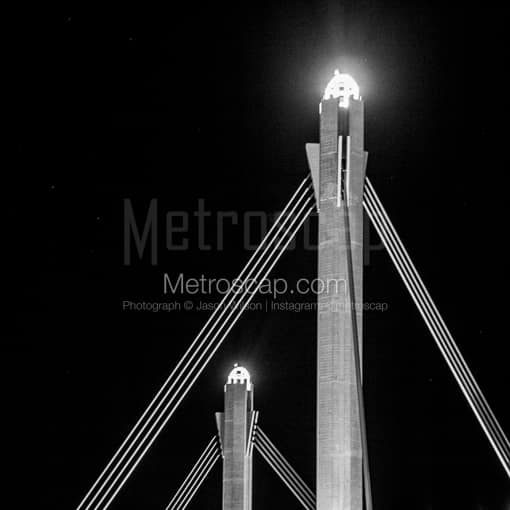Matte Black MDF Framed Black and White San Antonio Photograph: The Alamodome Spires in a Square Matte Black MDF Frame