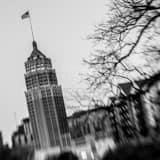 American Flag Tower Life Building Black and White Square American Flag Tower Life Building black and white