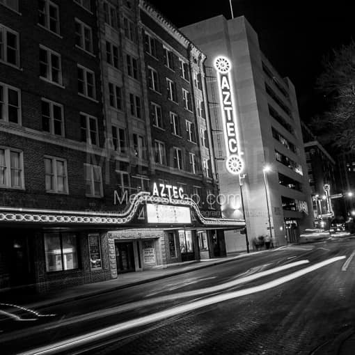 Matte Black MDF Framed Black and White San Antonio Photograph: The Aztec Theater on St Marys in a Square Matte Black MDF Frame