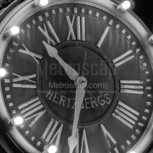 Matte Black MDF Framed Black and White San Antonio Photograph: The Hertzbergs Clock on St. Mary's Street in a Square Matte Black MDF Frame