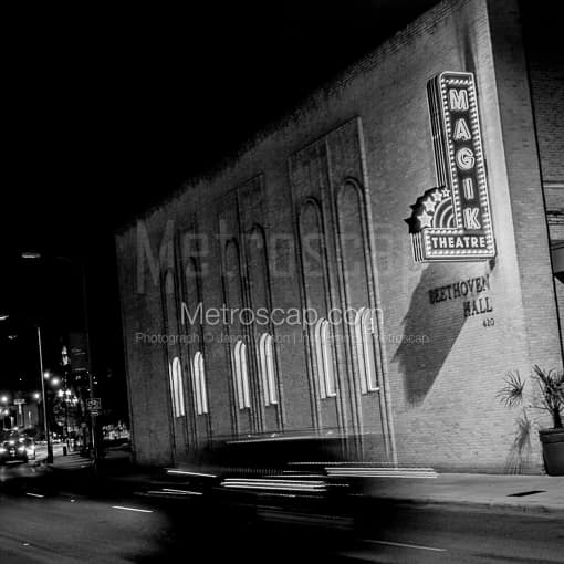 Matte Black MDF Framed Black and White San Antonio Photograph: The Magik Theater at Beethoven Hall in a Square Matte Black MDF Frame
