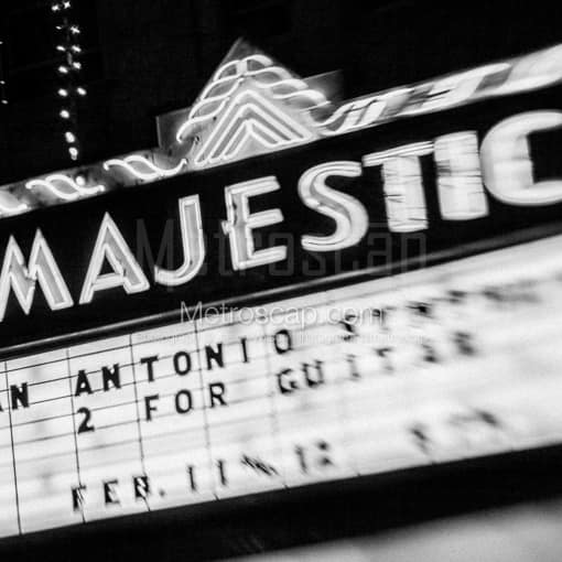 Matte Black MDF Framed Black and White San Antonio Photograph: The Majestic Theater Sign in a Square Matte Black MDF Frame