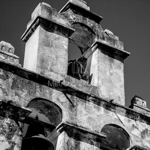 Matte Black MDF Framed Black and White San Antonio Photograph: Mission San Juan Capistrano in a Square Matte Black MDF Frame