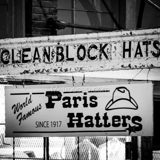 Matte Black MDF Framed Black and White San Antonio Photograph: Paris Hatters in a Square Matte Black MDF Frame