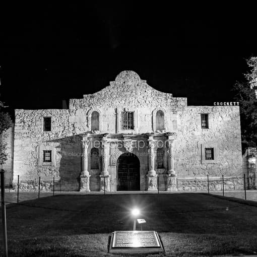 Matte Black MDF Framed Black and White San Antonio Photograph: The Alamo in a Square Matte Black MDF Frame