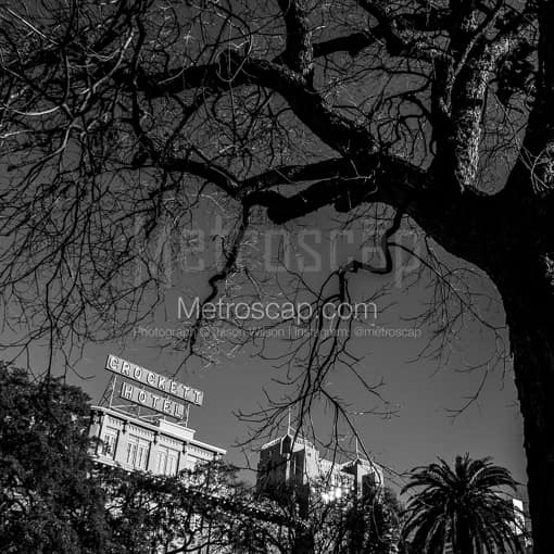 Matte Black MDF Framed Black and White San Antonio Photograph: The Crockett Hotel in a Square Matte Black MDF Frame