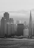 Fog Engulfs San Francisco Skyline Black and White Vertical Fog Engulfs San Francisco Skyline black and white