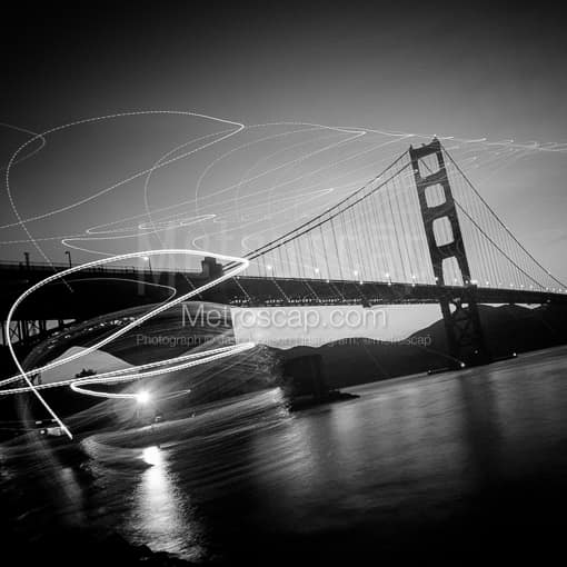 Matte Black MDF Framed Black and White San Francisco Photograph: Fort Point and the Golden Gate Bridge in a Square Matte Black MDF Frame