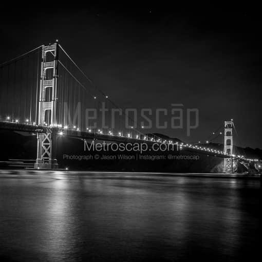 Matte Black MDF Framed Black and White San Francisco Photograph: The Golden Gate Bridge at Night in a Square Matte Black MDF Frame