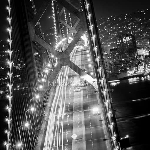 Matte Black MDF Framed Black and White San Francisco Photograph: Overnight Road Work on the San Francisco Bay Bridge in a Square Matte Black MDF Frame