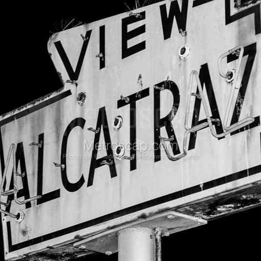 Matte Black MDF Framed Black and White San Francisco Photograph: View Alcatraz from Fishermans Wharf in a Square Matte Black MDF Frame
