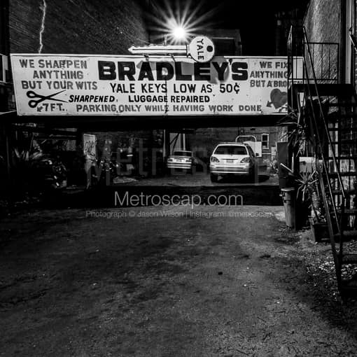 Matte Black MDF Framed Black and White Savannah Photograph: The Bradley Key Shop in a Square Matte Black MDF Frame