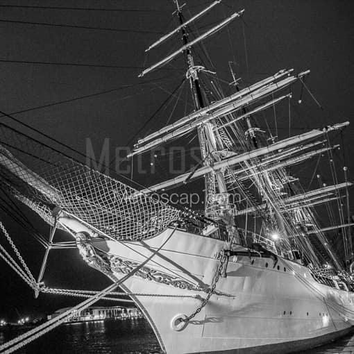 Matte Black MDF Framed Black and White Savannah Photograph: The Royal Danish Navy Ship DANMARK in a Square Matte Black MDF Frame