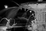 Forsyth Fountain Night Black and White Horizontal Forsyth Fountain Night black and white