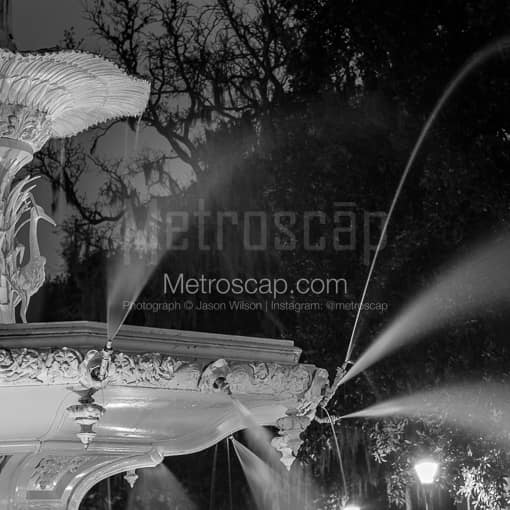 Matte Black MDF Framed Black and White Savannah Photograph: Forsyth Fountain Close Up in a Square Matte Black MDF Frame