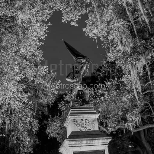 Matte Black MDF Framed Black and White Savannah Photograph: The Jasper Monument in Madison Square in a Square Matte Black MDF Frame