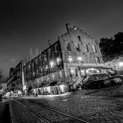 Matte Black MDF Framed Black and White Savannah Photograph: The Old Savannah Cotton Exchange in a Square Matte Black MDF Frame
