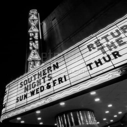 Matte Black MDF Framed Black and White Savannah Photograph: The Savannah Theater in a Square Matte Black MDF Frame