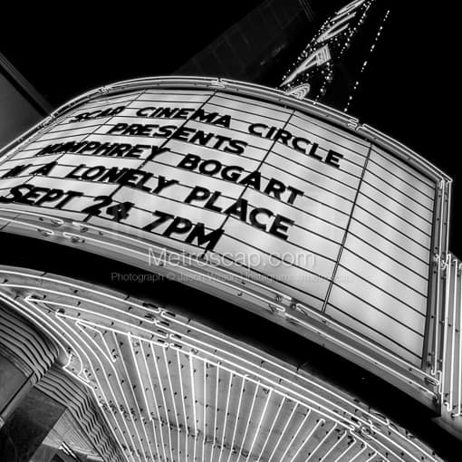 Matte Black MDF Framed Black and White Savannah Photograph: The SCAD Theater Marquee in a Square Matte Black MDF Frame