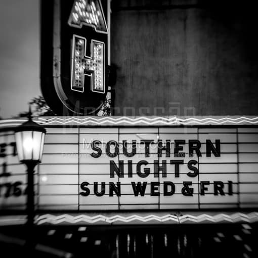 Matte Black MDF Framed Black and White Savannah Photograph: Southern Nights at the Savannah Theater in a Square Matte Black MDF Frame