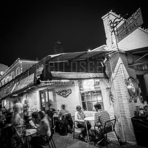 Matte Black MDF Framed Black and White Savannah Photograph: Vinnie Van Go Gos Pizzeria in a Square Matte Black MDF Frame
