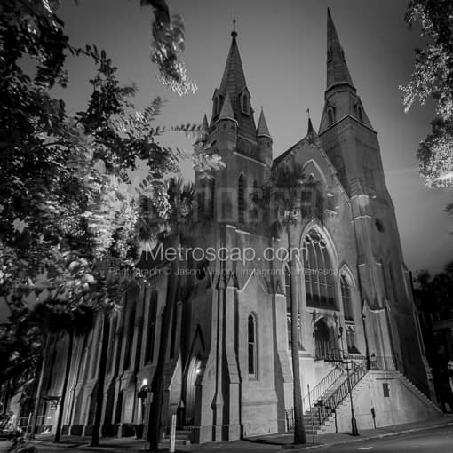Matte Black MDF Framed Black and White Savannah Photograph: Wesley Monumental UMC on Telfair Square in a Square Matte Black MDF Frame
