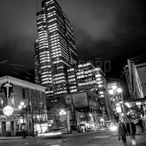 Matte Black MDF Framed Black and White Seattle Photograph: First and Pike in Seattle in a Square Matte Black MDF Frame