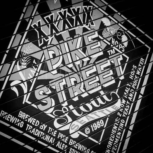 Matte Black MDF Framed Black and White Seattle Photograph: Pike Street Stout in a Square Matte Black MDF Frame