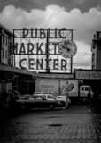 Public Market Center Sign Black and White Vertical Public Market Center Sign black and white