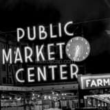 Public Market Center Sign Black and White Square Public Market Center Sign black and white