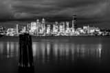 Seattle Skyline Elliot Bay Black and White Horizontal Seattle Skyline Elliot Bay black and white