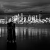 Seattle Skyline Elliot Bay Black and White Square Seattle Skyline Elliot Bay black and white