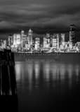 Seattle Skyline Elliot Bay Black and White Vertical Seattle Skyline Elliot Bay black and white