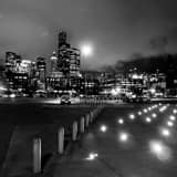 Seattle Skyline Qwest Parking Lot Black and White Square Seattle Skyline Qwest Parking Lot black and white