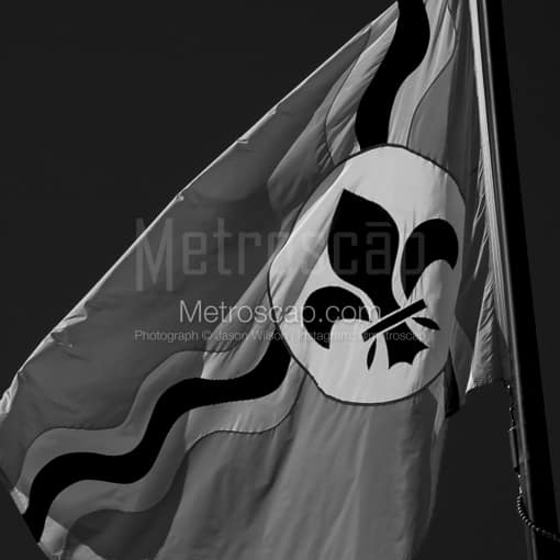 Matte Black MDF Framed Black and White St Louis Photograph: The City of St Louis Flag in a Square Matte Black MDF Frame