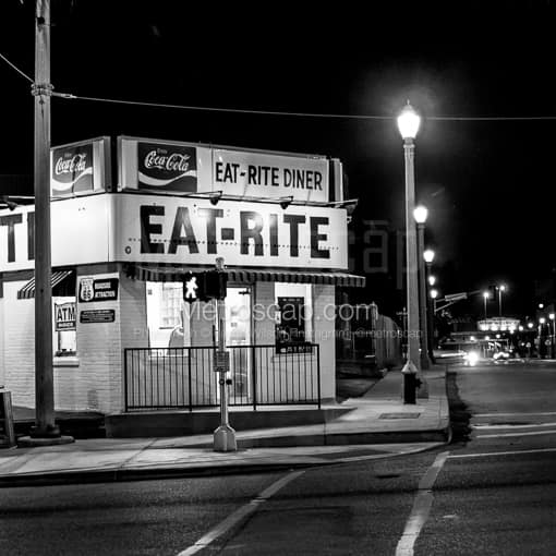 Matte Black MDF Framed Black and White St Louis Photograph: The Historic Eat-Rite Diner at Chouteau and 7th in a Square Matte Black MDF Frame